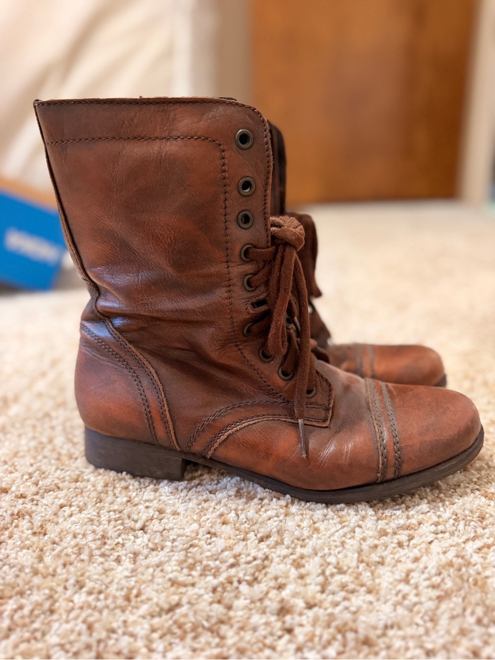 Steve Madden Brown Lace-Up Leather Ankle Boots
